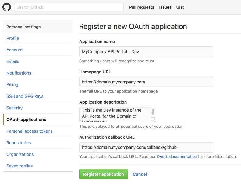 Github Register application